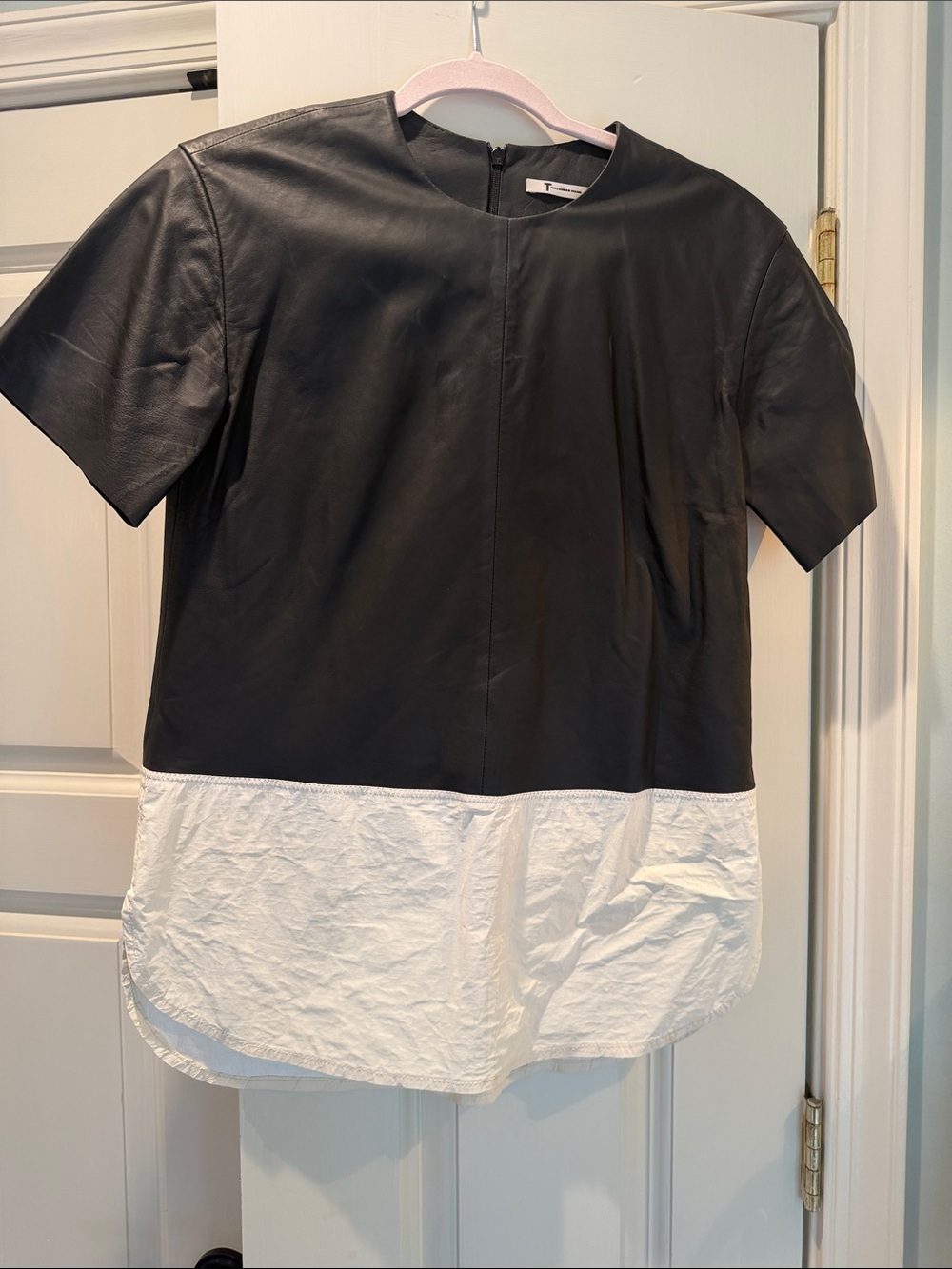 Alexander Wang Black and White Mixed-Media Short Sleeve Tunic